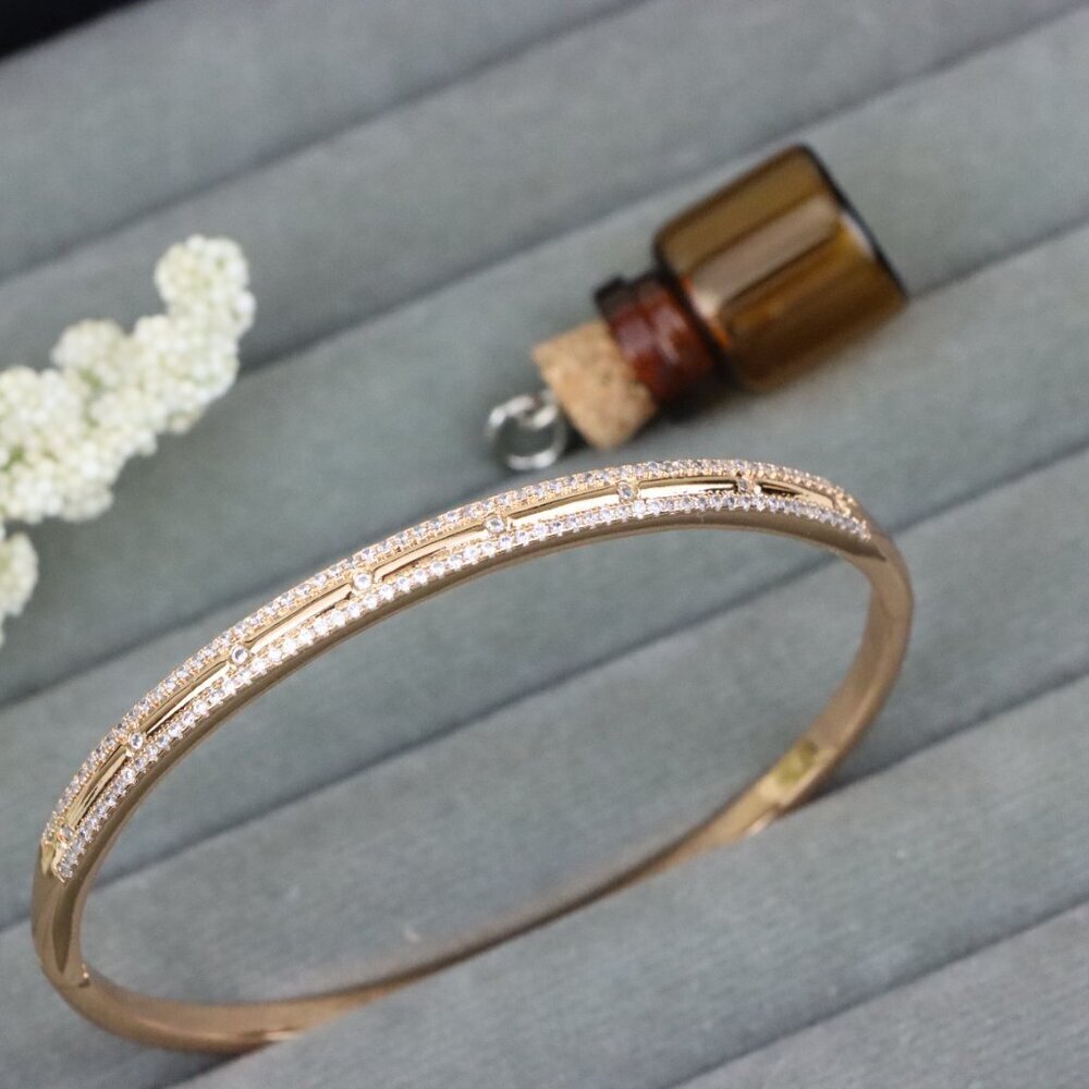 Elegant Dual Row Diamond-Cut Rose Gold Bangle for Women, XPBL0442